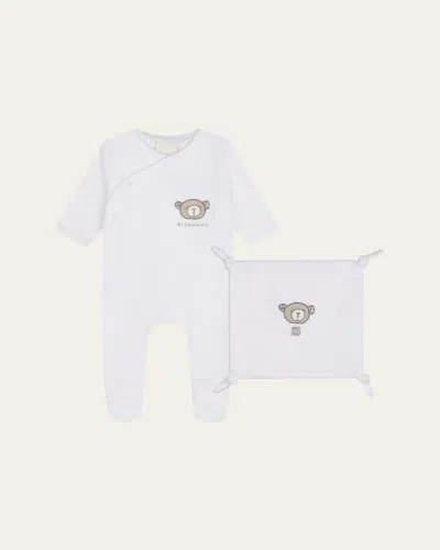 Givenchy Kid's Embroidered Logo-print Two-piece Footie Set In White