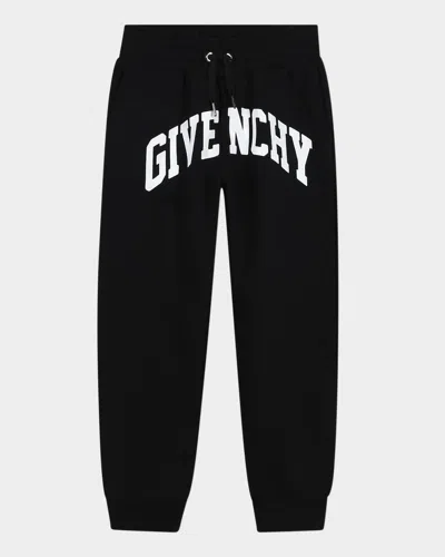Givenchy Kid's Logo-print Fleece Sweatpants In Black