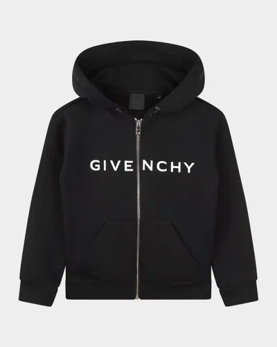 GIVENCHY KID'S LOGO-PRINT ZIP-FRONT HOODIE
