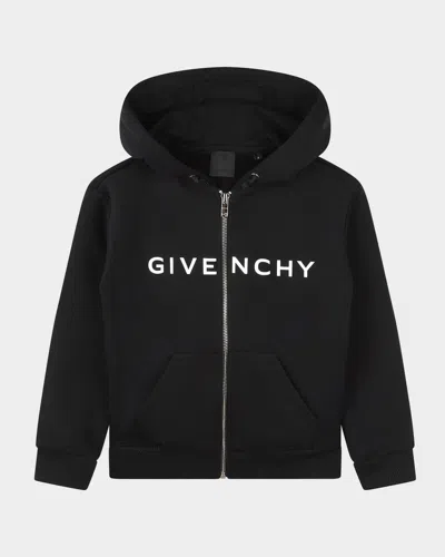Givenchy Kid's Logo-print Zip-front Hoodie In Black