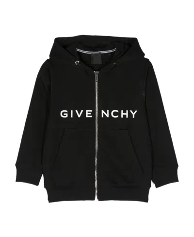 Givenchy Kids 4g Logo Printed Straight Hem Hoodie In Black