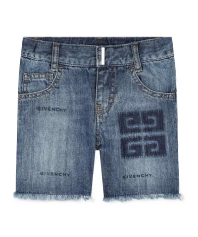 Givenchy Kids 4g-motif Logo Patch Denim Shorts In Blue