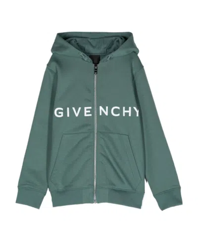 Givenchy Kids 4g Printed Zipped Hoodie In Green