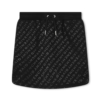 Givenchy Kids All-over Logo Print Cotton-blend Skirt In Black