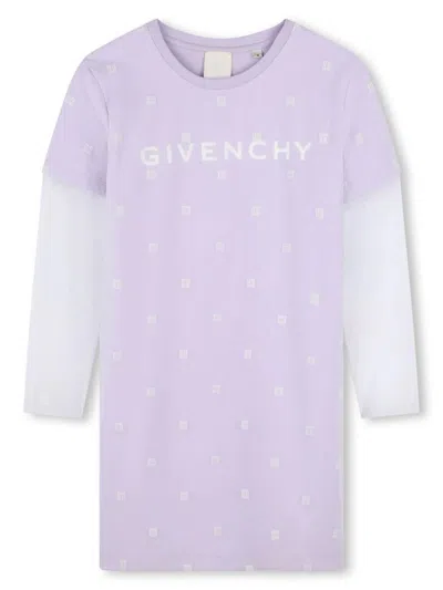 Givenchy Kids All-over 4g Motif Long Sleeve Dress For Girls In Purple