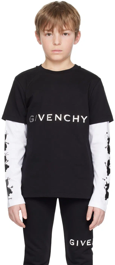 Givenchy Kids Black & White Olaf Long Sleeve T-shirt In M41 - Noir Blanc