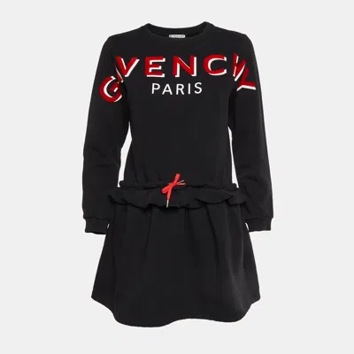 Pre-owned Givenchy Kids Black Logo Print Cotton Knit Sweater Dress 12+ Yrs