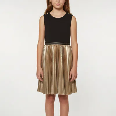 Pre-owned Givenchy Kids Black/gold Lame Plisse Sleeveless Dress 10 Yrs
