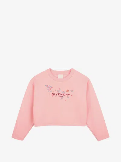 Givenchy Kids Boy's Cotton Crewneck Sweatshirt With Embroidered Floral Logo In Rosa