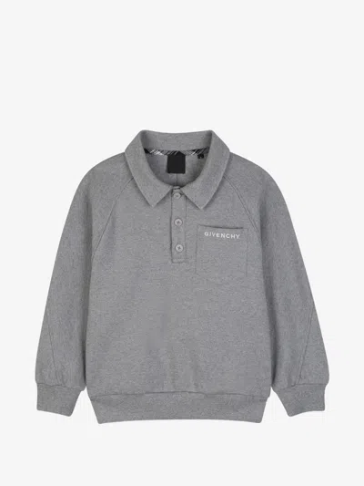 Givenchy Kids Boy's Cotton Polo Sweatshirt With Button Closure And Logo Pocket In Grigio