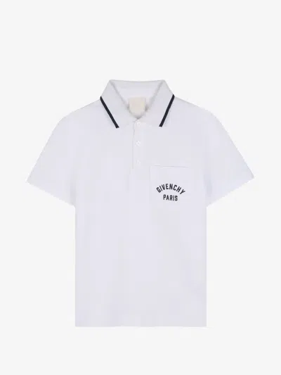 Givenchy Kids Boys Cotton Polo Shirt With Button Closure And Embroidered Logo Pocket In Bianco