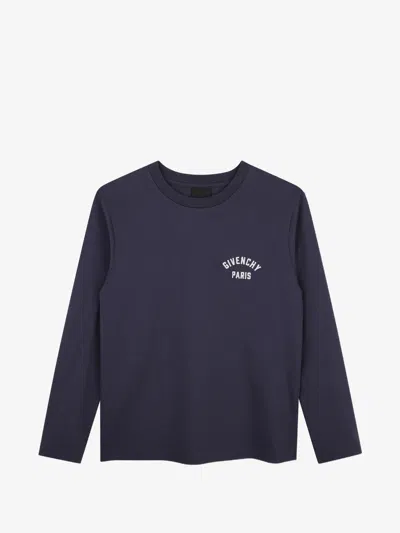 Givenchy Kids Boys Crew Neck Long Sleeve T-shirt With Embroidered Chest Logo, 100% Cotton In Blue