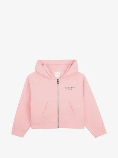 Givenchy Kids Boys Full-zip Cotton Hoodie With Logo Print And Front Pockets In Rosa