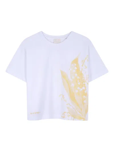 Givenchy Kids Cotton Crethestanesedew Neck T-shirt For Girls In White
