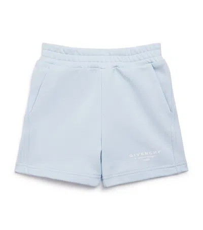 Givenchy Kids Cotton Logo Sweat Shorts In Blue