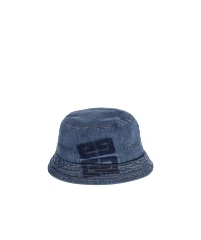 Givenchy Kids Dropped Narrow Brim Denim Bucket Hat In Blue