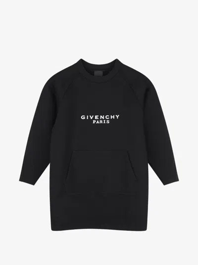 Givenchy Kids Girl's Cotton Front-print Mini Dress With Pocket In Nero