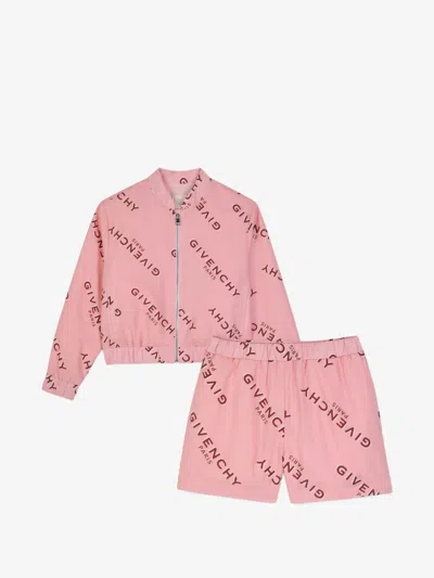 Givenchy Kids Girls All-over Logo Front Zip Jacket With Elasticized Cuffs & Hem In Rosa