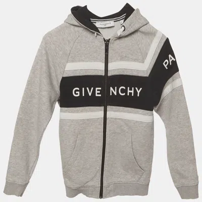 Pre-owned Givenchy Kids Grey Logo Print Cotton Hooded Sweatshirt 8 Yrs In Gray