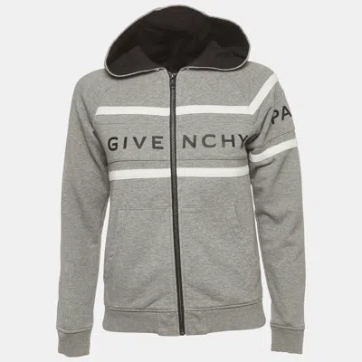 Pre-owned Givenchy Kids Grey Logo Striped Cotton Knit Zip-up Hoodie 10 Yrs In Gray
