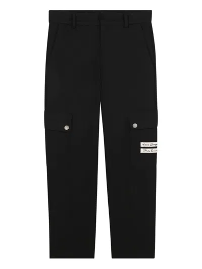 Givenchy Kids Kids Button-fly Side Cargo Pants With Logo Patch In Nero