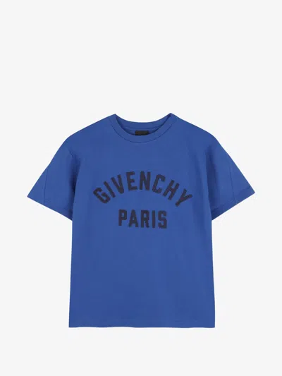 Givenchy Kids Kids Crew Neck T-shirt With Embroidered Logo In 100% Cotton In Blue