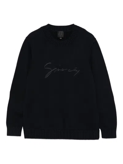 Givenchy Kids Kids Logo Embroidered Round Neck Sweater In Blue