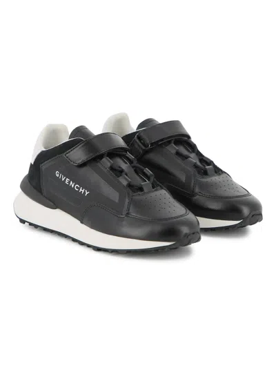 Givenchy Kids Kids' Touch-strap Mini Sneakers With Perforated Panels In Black