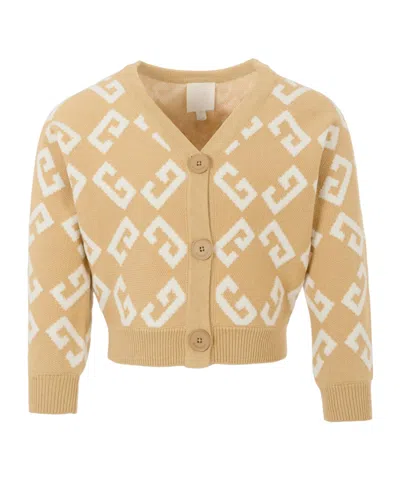 Givenchy Kids Logo-jacquard V-neck Cardigan In Nude