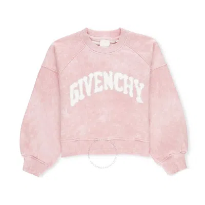 Givenchy Kids Logo-printed Crewneck Cotton Sweatshirt In Pink