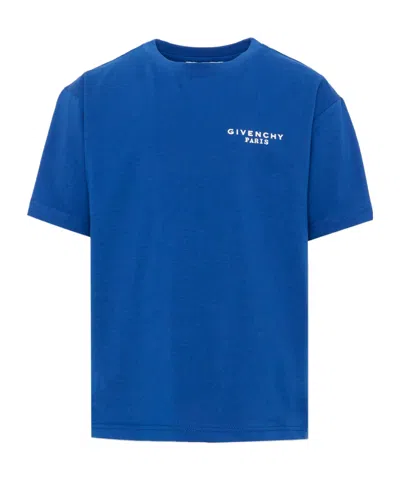 Givenchy Kids Logo Printed Crewneck T-shirt In Blue