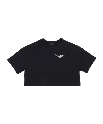 Givenchy Kids Logo Printed Cropped T-shirt In Black