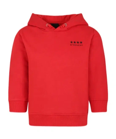Givenchy Kids Logo Printed Long-sleeved Hoodie In Red