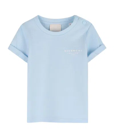 Givenchy Kids Logo Printed Round Neck T-shirt In Blue