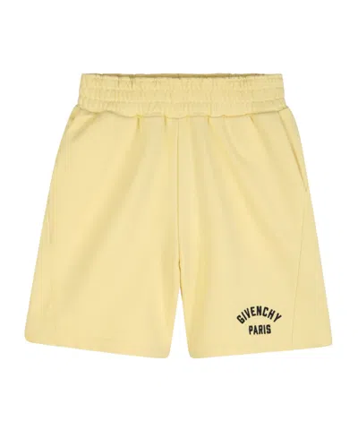Givenchy Kids Logo Printed Track Shorts In Yellow