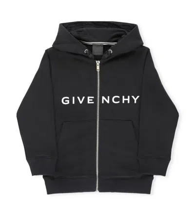 Givenchy Kids Logo Printed Zipped Hoodie In Black