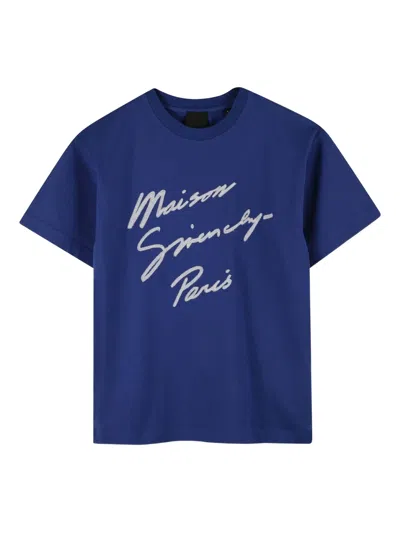 Givenchy Kids Mini Embroidered Logo T-shirt For Boys In Blue