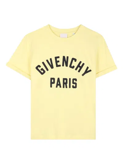 Givenchy Kids Mini Gros Grain Embroidered T-shirt With Zigzag Stitching In Yellow