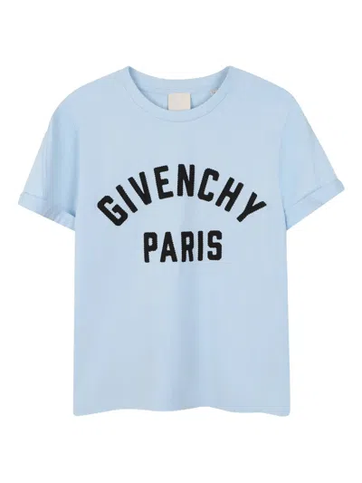 Givenchy Kids Mini Gros Grain T-shirt With Embroidered Front For Boys In Clear Blue