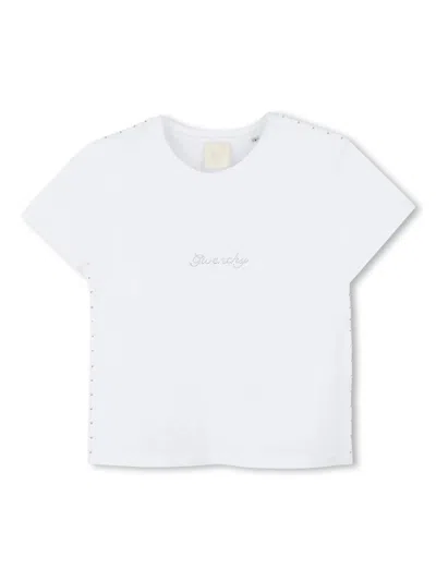 Givenchy Kids Mini Logo Embellished Short Sleeve Tee In White