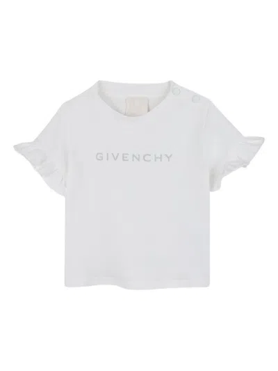 Givenchy Kids Mini Ruffled Short Sleeve Logo Tee In White