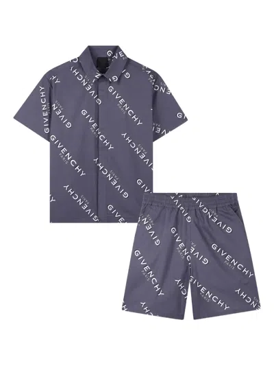 Givenchy Kids Mini Short-sleeved Shirt And Shorts Set For Boys In Gray