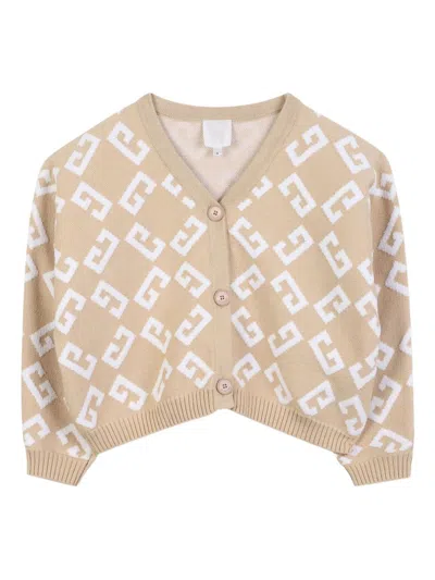 Givenchy Kids Mini V-neck Sweater With Jacquard Logo Motif In Sand