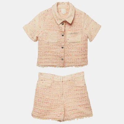 Pre-owned Givenchy Kids Orange 4g-monogram Tweed Shirt & Shorts Set 10yrs