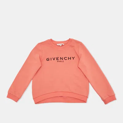 Pre-owned Givenchy Kids Peach Logo Print Crewneck Sweatshirt 10yrs In Orange