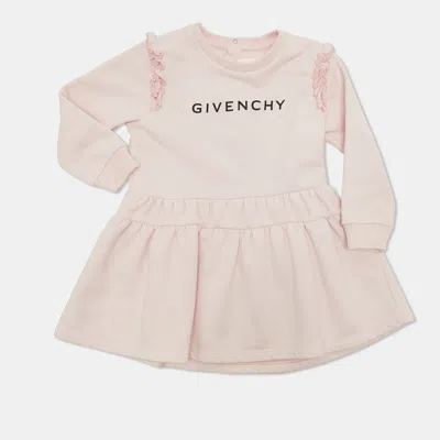Pre-owned Givenchy Kids Pink Logo Print Cotton Ruffled Dress 2yrs