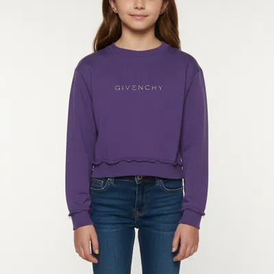 Pre-owned Givenchy Kids Purple Logo Embroidered Cotton Knit Sweatshirt 10 Yrs
