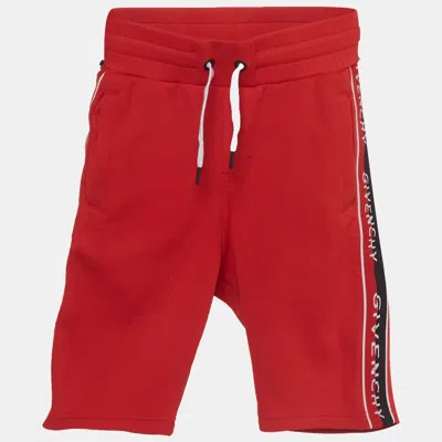 Pre-owned Givenchy Kids Red Logo Striped Jersey Shorts 8 Yrs