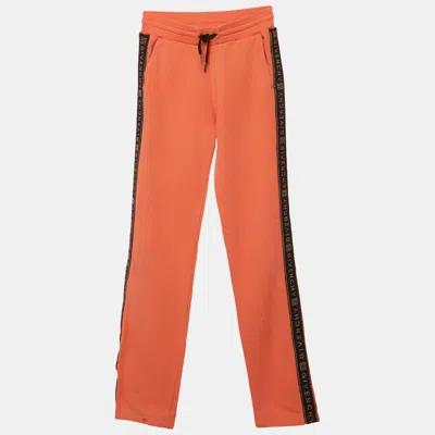 Pre-owned Givenchy Kids Salmon Pink Logo Tape Detail Cotton Knit Pants 10 Yrs