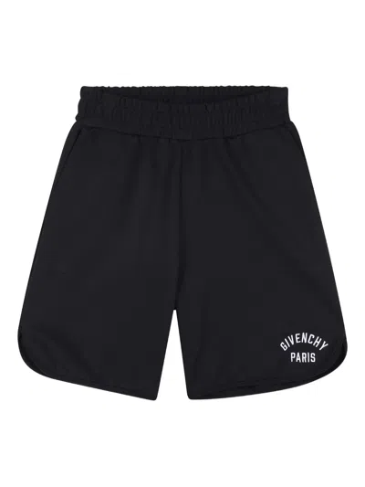 Givenchy Kids Stylish Boys' Elastic Waist Shorts With Embroidered Logo In Black